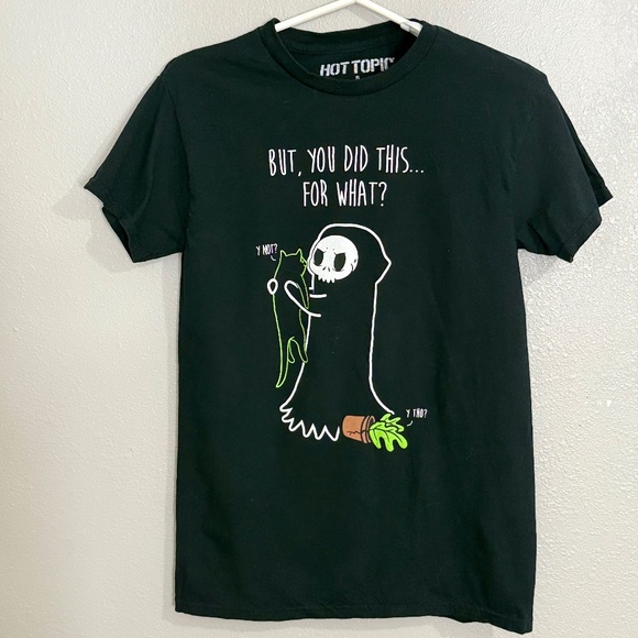 Funny Hot Topic T-Shirt Grim Reaper & Cat You Did This Cotton T-Shirt Size Small - Picture 1 of 4
